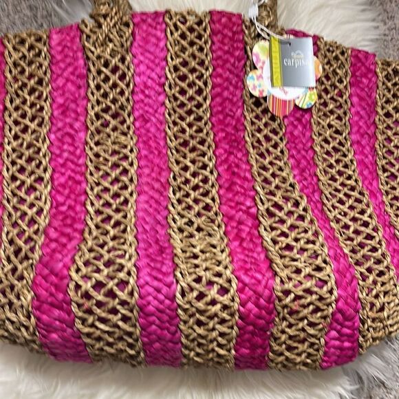 Carpisa Beach Tote straw rattan Striped large Bag New Vacation Resort Pool - Picture 7 of 10